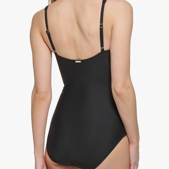 Calvin Klein Square-Neck Ruched One-Piece Swimsuit Black white size 10 - Picture 2 of 6